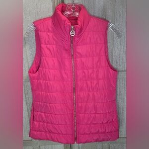 Michael Kors Womens Hot Pink Puffer Vest Size XS Logo Charm Zipper